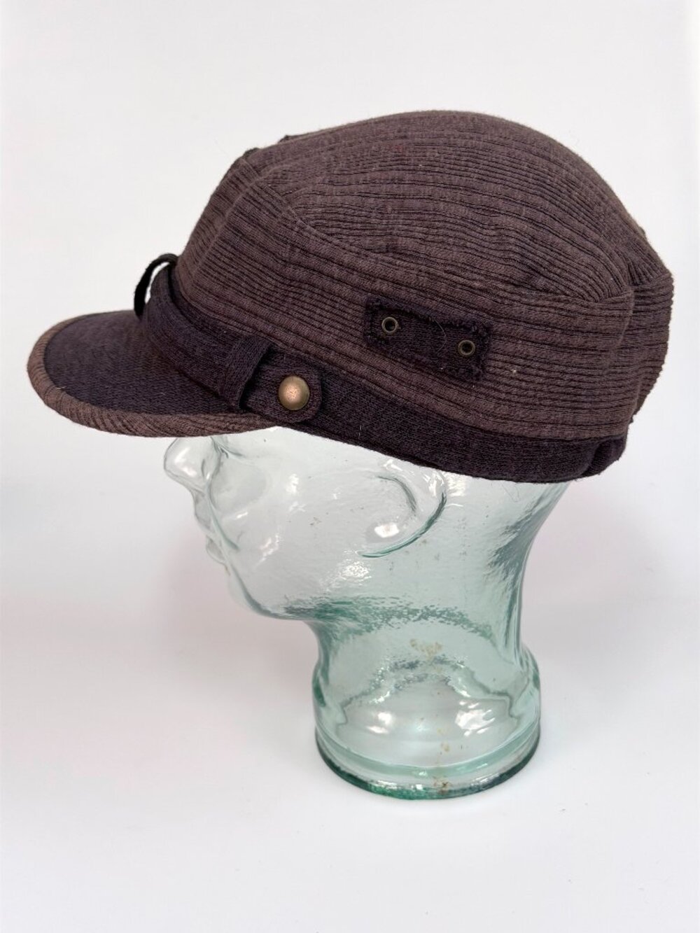Goorin Bros Ribbed Cotton Cadet Hat Brown Work Cap Flat Top Military Style Y2k